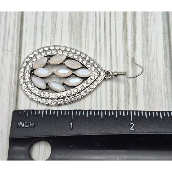 Drop Dangle Silver Tone Teardrop Crystal Statement Earrings 2" Hook - Picture 5 of 5